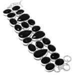 Black Spinel Handmade 925 Sterling Silver Bracelet 7-8 k4q67