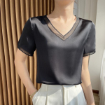 Suvine naiste T-s&auml;rk Siid Satiin Siid V-kaelusega Mulberry Silk L&uuml;hike avar l&uuml;hikeste varrukatega T-s&auml;rk XL