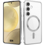 Coque pour samsung galaxy s24 - booling - avec cercle magn&eacute;tique et film cam&eacute;ra - argent&eacute;
