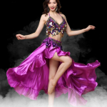 T&auml;iskasvanud daami naiste k&otilde;hutantsukost&uuml;&uuml;m, idamaine k&otilde;hutantsu seelik, lavaesinemine, 3tk komplekt rinnahoidja v&ouml;&ouml; seelik k&otilde;hutantsur&otilde;ivad M lilla