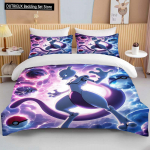 10 suurust Pokemon Mewtwo tr&uuml;kiga voodipesukomplekt multikas anime tekikott tekk padjap&uuml;&uuml;r poisid t&uuml;drukud lapsed t&auml;iskasvanud king suurus kingitus 140x200cm 3pcs