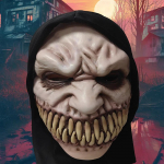 Halloweeni l&otilde;henenud hambaga deemonik&uuml;tt hirmutav lateksmask, suure suuga hammastega kl&otilde;bistajad lateksmaskid Halloweeni peo hirmutavad kost&uuml;&uuml;mirekvisiidid must