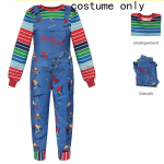 T&auml;iskasvanute Chucky Cosplay Kost&uuml;&uuml;m Triibulise S&auml;rgi ja Jumpsuitiga Chucky T&ouml;&ouml;riietuse Halloween Kost&uuml;&uuml;mideks Kids140CM