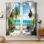 2 tk/komplekt Kaasaegsed Troopilised Ranna Looduslikud Mere&auml;&auml;rsed Maastiku Kardinad Magamistuppa, Kabinetti, Elutuppa, R&otilde;dule, Kodu Kaunistamiseks W60H60(CM)x2PCS&Grommet Top