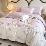 Luksuslik t&auml;ispuuvillane lilledega tikitud voodipesukomplekt: Kvaliteetne pikkade kiududega puuvillast voodikate ja voodilina. 1.5m Fitted Sheet Set 4pcs/Duvet 200x230