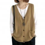 Naiste kudumisvest V-kaelusega varrukateta &uuml;herealine soe vest, &uuml;hev&auml;rviline avara liibumisega kootud taskutega s&auml;rk One size