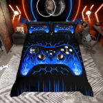 Homewish Poiste M&auml;nguri M&auml;ngude Tekikate Komplekt, Neoonvalgustega K&auml;rgstruktuuriga Voodipesu, Must Kahepoolne Tekikate Komplekt DE XS 100x135cm 2pcs&set blue