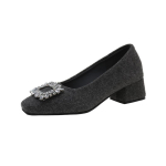 Moodsad Blokk-kontsaga &Uuml;hed Kingad Naiste Ruudukujulise Ninaga Suede Kristallpandlaga Libisemisvastased Kulumiskindlad Kitten Heels 35 hall v&auml;rv