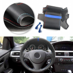 For BMW M Sport E82 E87 E90 X1 E84 old style 2011-2013 Car Steering Wheel Cover Leather Trim Black-red blue line with blue strip