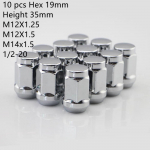 Car Wheel Nuts 19mm hex length 35mm  M14x1.5 M12x1.5 M12x1.25 Lug Nuts m14x2, 1/2-20 Chrome Closed End Lug Nuts 10 Pieces M14x1.5