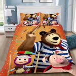 Masha ja Karu 3D-prinditud tekikott padjap&uuml;&uuml;r Voodipesukomplekt &Uuml;heinimese T&auml;iskasvanu Queen King Magamistoa Dekooriks AU Single 140x210cm