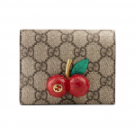 GUCCI kaheklapiline l&otilde;uendi ja nahast rahakott 3D kirsikaunistuse ja vintage logoga Naiste rahakott Eebenipuu/Punane Basic Set (Bag + Dust Bag) eebenmust