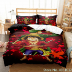 One Piece Luffy Poiss 3-osaline Voodipesukomplekt Tekk Multikas Tekikott Padjap&uuml;&uuml;r Voodipesu Lapsed Poisid Voodi Magamistoakomplekt EU Single(135*200cm)3pcs