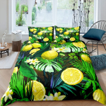 Looduslik Voodikate Sidrunipuu Oksad Aednikukujundus Dekoratiivne Tepitud 3-osaline Tekikate Komplekt 2 Padjap&uuml;&uuml;riga T&auml;issuurus EU Single(135*200cm)3pcs