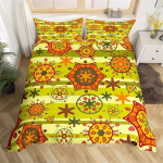 70ndate retro ps&uuml;hhedeelne lilleline tekikott boheemlaslik eksootiline abstraktne lillane voodipesukomplekt kuninganna mikrokiud groovy lilleline tekikate 180*220cm 3pcs