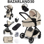 BAZARLAND30.Poussette combin&eacute;e 3-en-1si&egrave;ge auto,nacelle, ultra l&eacute;g&egrave;re (env. 7 kg), habillage pluie, moustiquaire.BEIGE/NOIR beež