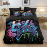3 tk 67 Graffiti stiilis 67 Element M&auml;ngukontrolleriga tr&uuml;kitud tekikate komplekt Mitme suurusega voodipesu kaunistus Pehme masinpestav 135x200cm-EU-Single&set