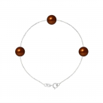 K&auml;ev&otilde;ru - PERLINEA - 3 &scaron;okolaadist magevee kultiveeritud p&auml;rleid 7-8 mm - 925 h&otilde;be - 18 cm