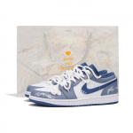 Jordan Air Jordan 1 Low top Vintage Basketball Shoes Men's Blue White 553558-414(Team32-SBOX) 40.5