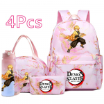4 tk/komplekt Anime Demon Slayer Tr&uuml;kitud Seljakott K&auml;ekott Pinal 750 ml Pudel Teismelisele Poisile T&uuml;drukule Koolikott Suure Mahutavusega Veekindel Raamatukott