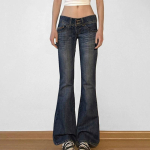 VibeStreet 2000ndate R&otilde;ivad Y2k Madala V&ouml;&ouml;kohaga Bootcut Teksap&uuml;ksid Naistele Vabaaja Must Triibulised Denim P&uuml;ksid Streetwear Laiad P&uuml;ksid S black