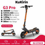 KuKirin G3Pro Elektriroller 2400W E-rollerid 52V 23.2Ah 80KM S&otilde;iduulatus 65Km/h Kiirus 10 Rehvid e-t&otilde;ukeratas Kahekordne amortisaator G3Pro-2400W 52V 23.2Ah