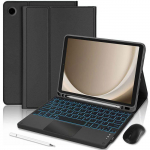 Klaviatuurikate Samsung Galaxy Tab A11 Plus / A9 Plus jaoks, Must PU Nahk Taustvalgustusega Klaviatuuri + Hiire + Stylusega