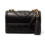 Tory Burch Fleming teemantmustriga reljeefprindiga tutiga ripatsiga kootud ketiga klapiga nahast &otilde;lakott V&auml;ikesed naiste kotid Must 75576-001 Basic Set (Bag+Dust Bag)