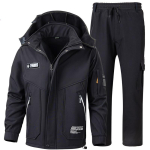 Meeste talvine Softshell veekindel termo&uuml;likond &otilde;ues matkamise komplekt suures suuruses soe jope + soojad p&uuml;ksid, 2-osaline komplekt 3XL black