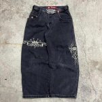 Tikandiga baggy teksad Y2K riided meestele naistele Harajuku hiphop tikandiga vintage sinised baggy teksad madala v&ouml;&ouml;kohaga laia s&auml;&auml;rega p&uuml;ksid M black