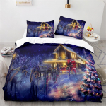 J&otilde;ulu tekkikate komplekt King Queen Full suuruses Lumehelbe Kuldse Hirve mustriga P&uuml;hade voodipesu komplekt Pol&uuml;ester tekikate lapsele EU single(135x200cm)