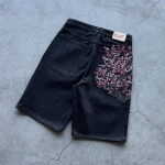 Hip Hop Multikakujutisega Tasku Tikandiga Teksap&uuml;ksid Y2k Retro L&otilde;dvad Tumedad Sinised L&uuml;hikesed Teksad Meestele Naistele T&auml;navakunst Skateboard Jorts S must