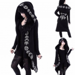 Naiste pikkade varrukatega Punk Moon Print kapuutsiga must kardigan jakk jakk Suures suuruses S must