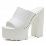 14CM Super K&otilde;rge Kontsaga Platvormmules Naistele V&auml;litingimustes Sandaalid Peep-Toe Slip-on Sandaalid PU Must Valge Suurus 35-42 Zapatos De Mujer 35 valge