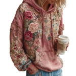 Naiste Vintage Boheemlaslik Lilleline Kapuutsiga Pusa Vabaaja Pikkade Varrukatega Kapuutsiga Dressipluus Taskuga &Uuml;lem&otilde;&otilde;duline Lillekunstiprindiga Pullover Topid S