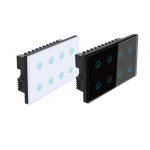 Smart Life App WiFi 8-kanaliline nutikodu seinapaneel Puutetundlik LED-valguse l&uuml;liti 10A 240V Karastatud klaas PC materjal Lihtne paigaldus 147*86*40MM&Universal Standard valge