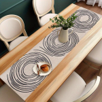 Kaasaegne minimalistlik must-valge ringikujulise mustriga lauarullik, laua dekoratiivne pikk laudlina 40x140cm
