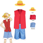 Monkey D Luffy Cosplay Kost&uuml;&uuml;m Anime Tegelase Kost&uuml;&uuml;m Punane Vest Sinised L&uuml;hikesed P&uuml;ksid Strohm&uuml;ts Parukas T&auml;iskomplekt Halloweeni Karnevali Peo R&otilde;ivad XXL&ONE PIECE red