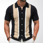 Meeste Suvine Retro V&auml;rviplokk Kootud POLO Kardigan - L&uuml;hike Varrukas 2XL must