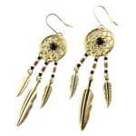 7bis [Q1423] - Boucles artisanales 'Boho' noir dor&eacute; (dreamcatcher) - 50x15 mm must