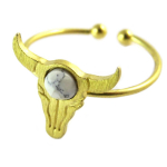 7bis [Q1477] - Bague artisanale 'Boho' blanc dor&eacute; (cr&acirc;ne de bison)- 14x13 mm valge