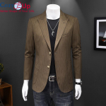 Cozy Up must hall Tume Khaki triibuline bleiser meeste uus kevad-s&uuml;gis meeste vabaaja bleiser jakk Luksuslik &uuml;likond bleiserid S khaki