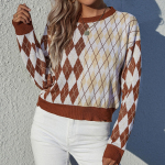 YYFS naiste moe vabaaja rombidega s&uuml;gistalvised pikkade varrukatega kampsunid O-kaelusega S kohv