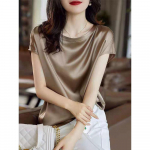 Siidist &otilde;hukesed l&uuml;hikeste varrukatega t-p&uuml;ksid Korea stiilis naiste suveriided Elegantsed topid, vaba vabaaja plusssuurused XL parkkoor