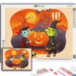 5D teemantmaal T&auml;ielik teemant Halloween k&otilde;rvitsa ja n&otilde;ia lossi teemantmaaling k&auml;sitsi valmistatud teemantmosaiikmaal kodukaunistus Full Round 20X30CM