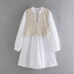 Naiste pits Patchwork V kaelusega pikkade varrukatega naiste avar minikleit XS valge