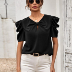 Suvised naister&otilde;ivad 2023 Mood Elegantne kontor Lady Sifoonpluus &Uuml;hev&auml;rviline puhvis varrukatega V-kaelusega &otilde;hukesed topsid Blusas 24766 S must