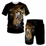 Summer Tiger 3D tr&uuml;kitud T-s&auml;rk/&uuml;likond O kraega meeste l&uuml;hikeste varrukatega rannap&uuml;ksid 2-osaline &uuml;likond Spordir&otilde;ivad vabaaja moep&uuml;ksid S