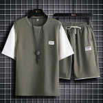 Meeste suvine 2 tk vahvlikangas v&otilde;lts kaheosaline t-s&auml;rk ja l&uuml;hikesed p&uuml;ksid vabaaja spordi&uuml;likond hingav mood meeste riiete komplekt XXL