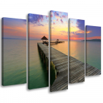 Viieosalise pildiga l&otilde;uendiprint Footbridge Lake Sky Purple 100x70 mitmev&auml;rviline